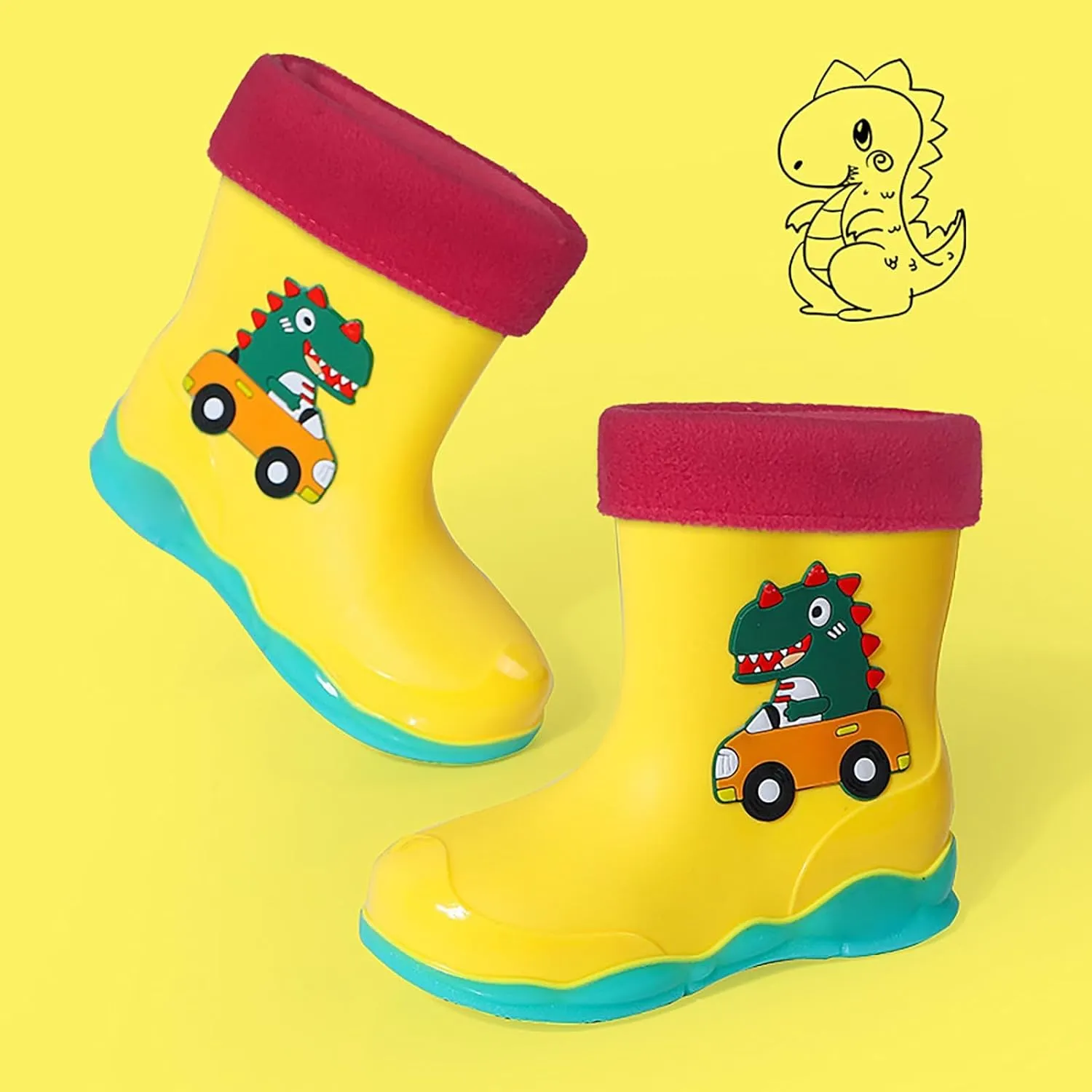 Rubber Boots For Boys Little/Big Kids Boys Girls Rain Boots Dinosaur Water Outdoor Anti Slip Boots Girls Rainboots
