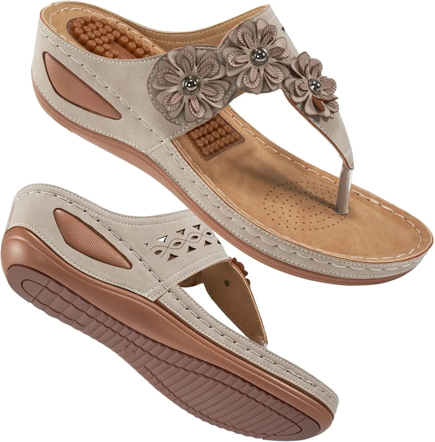 Sandals for Women Wedge Shoes: Dressy Summer Casual Flip Flops Womens Comfortable Orthopedic Walking Beach Shoes Flowers Slides Platform Wedges
