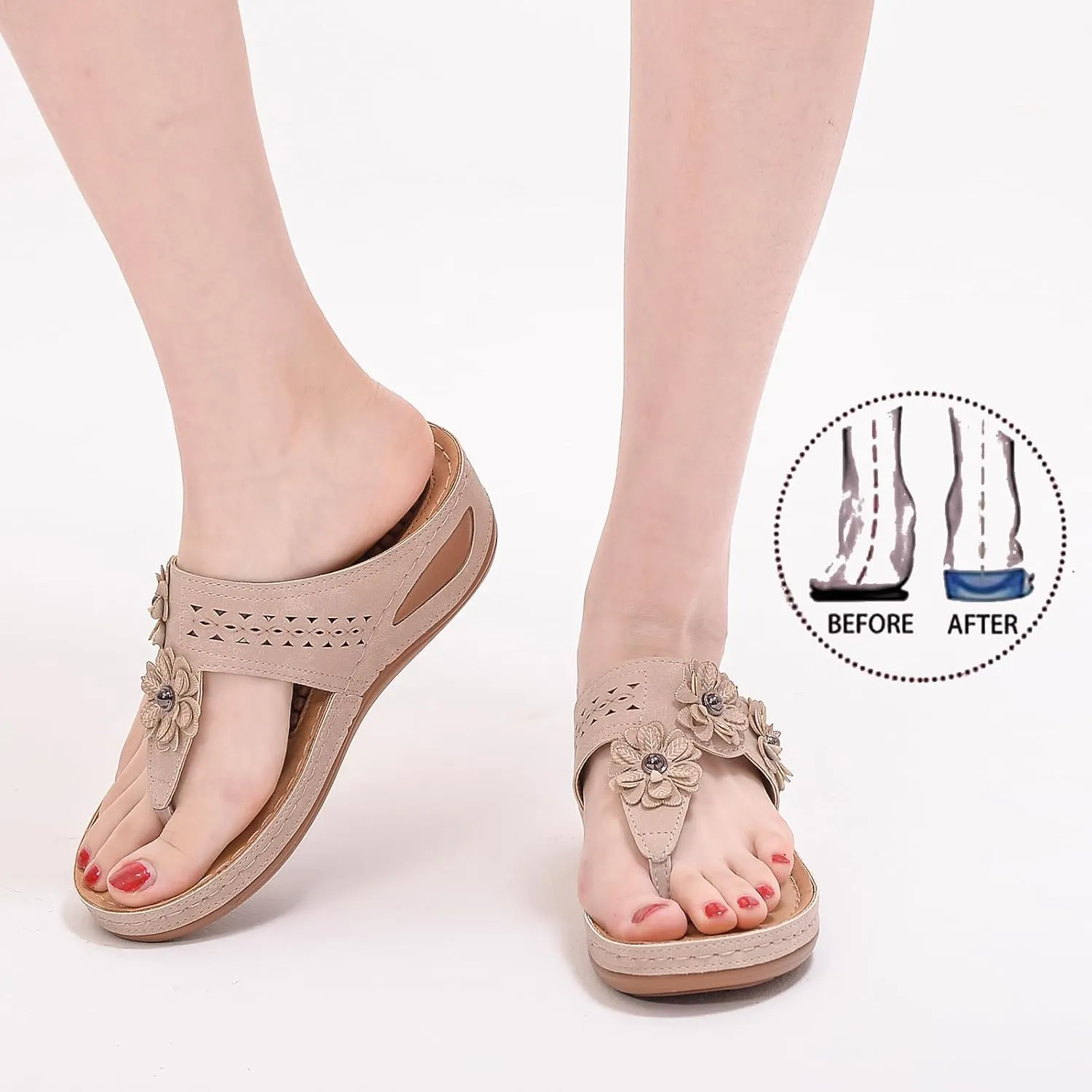 Sandals for Women Wedge Shoes: Dressy Summer Casual Flip Flops Womens Comfortable Orthopedic Walking Beach Shoes Flowers Slides Platform Wedges