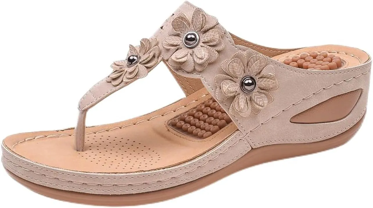 Sandals for Women Wedge Shoes: Dressy Summer Casual Flip Flops Womens Comfortable Orthopedic Walking Beach Shoes Flowers Slides Platform Wedges