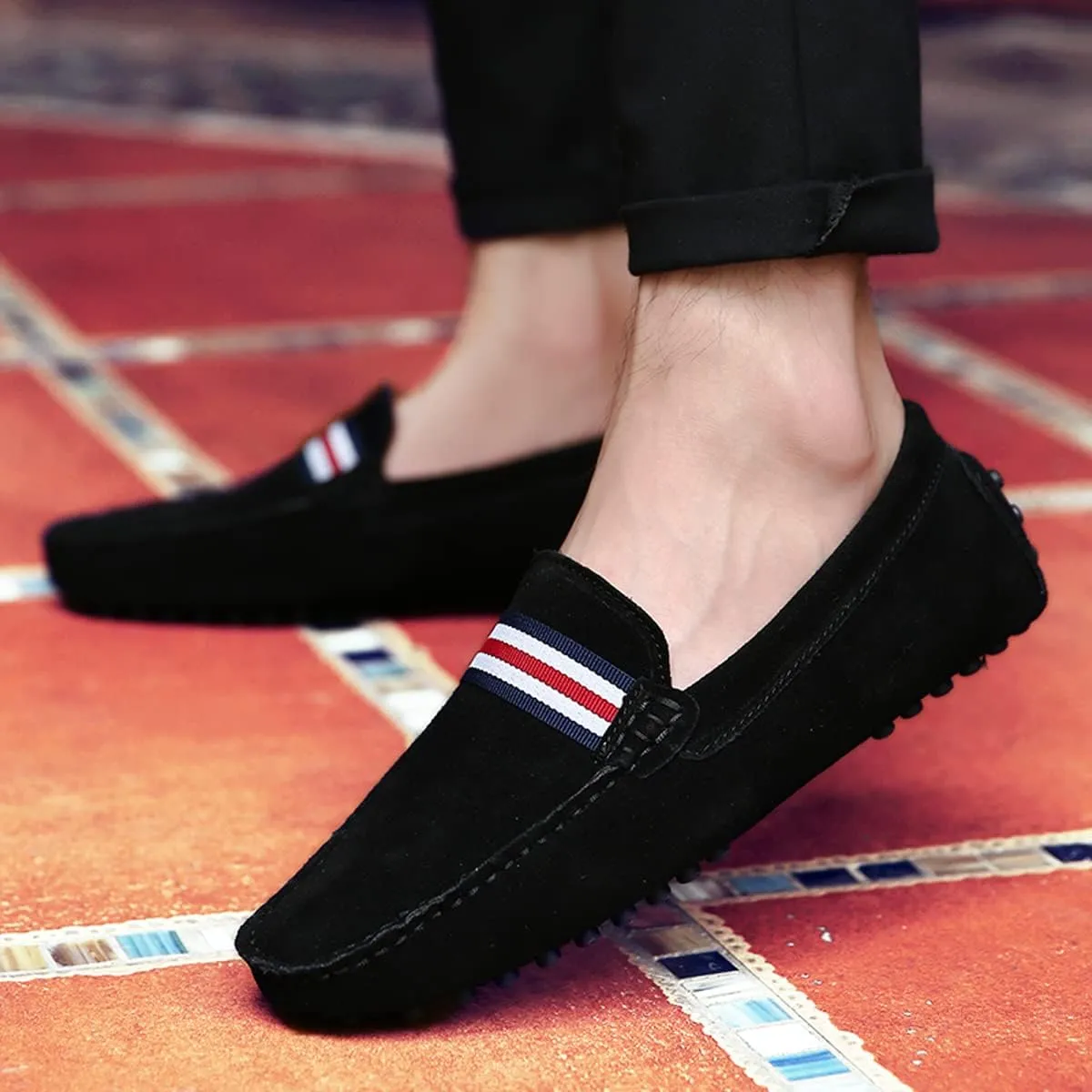 Santimon Mens Penny Loafers Suede Leather Casual Slip On Driving Wedding Prom Shoes Moccasins