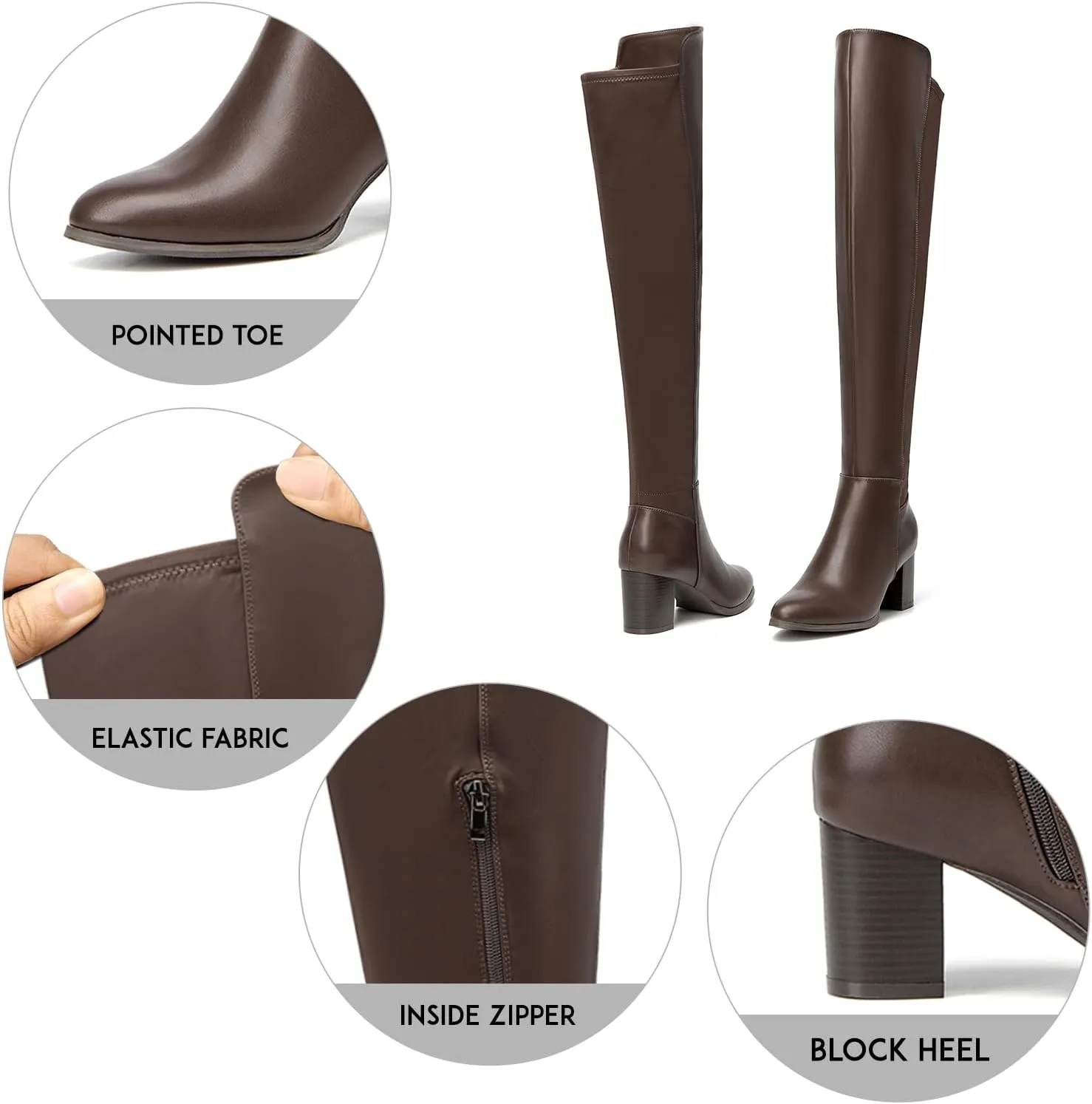 SelenePair Women's Over The Knee Boots Stretch Thigh High Block Mid Heel Boot Fashion Side Zip Winter Boots