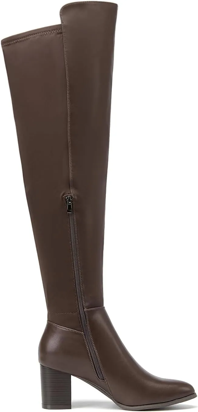 SelenePair Women's Over The Knee Boots Stretch Thigh High Block Mid Heel Boot Fashion Side Zip Winter Boots