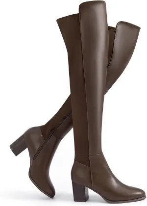SelenePair Women's Over The Knee Boots Stretch Thigh High Block Mid Heel Boot Fashion Side Zip Winter Boots