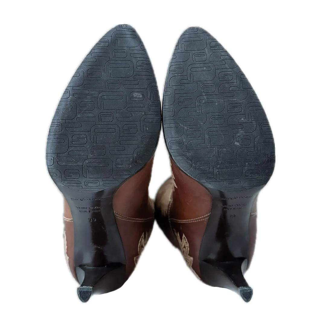 SERGIO ROSSI Eagle Phoenix Tall Brown Cowgirl Boots