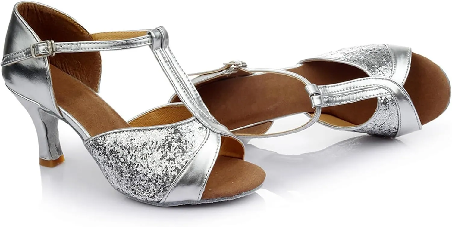 Silver High Heels for Women Latin Dance Shoes Ballroom Tango Open Toe Heels Performence Party Dancing Shoes