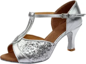 Silver High Heels for Women Latin Dance Shoes Ballroom Tango Open Toe Heels Performence Party Dancing Shoes