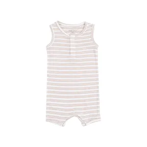 Sleeveless Shortie Romper - Stripe Oxford Tan