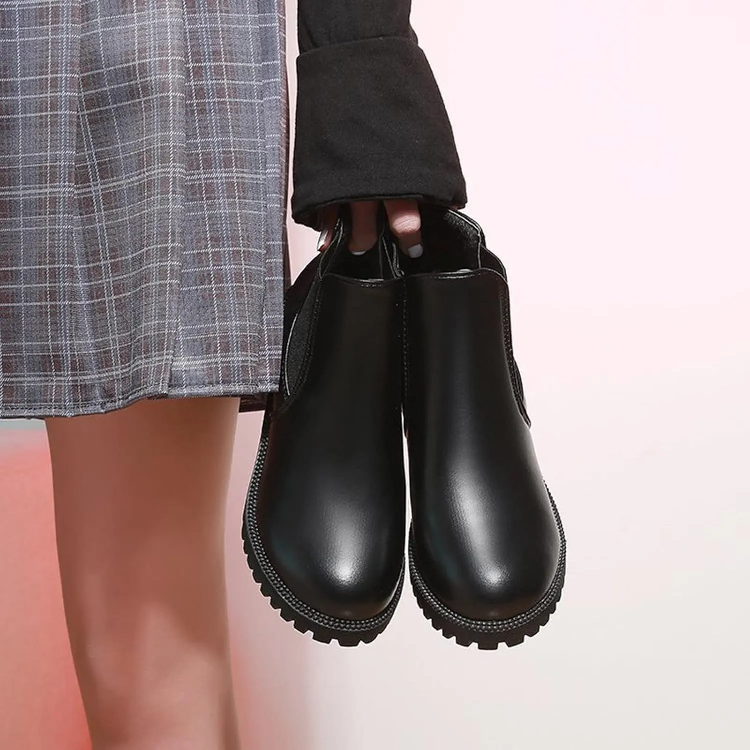 Snow Boots for Women Ankle Womens Booties with Heel Black Womens Cowboy Boots Black Ankle Boot Fashion Casual Comfy Soft Round Toe Suede Stacked Heel