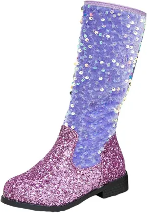 Sparkly Girls Cowboy Western Boots Comfortable Casual Walking Boots Mid Calf Square Toe Ankle Boots for Toddler