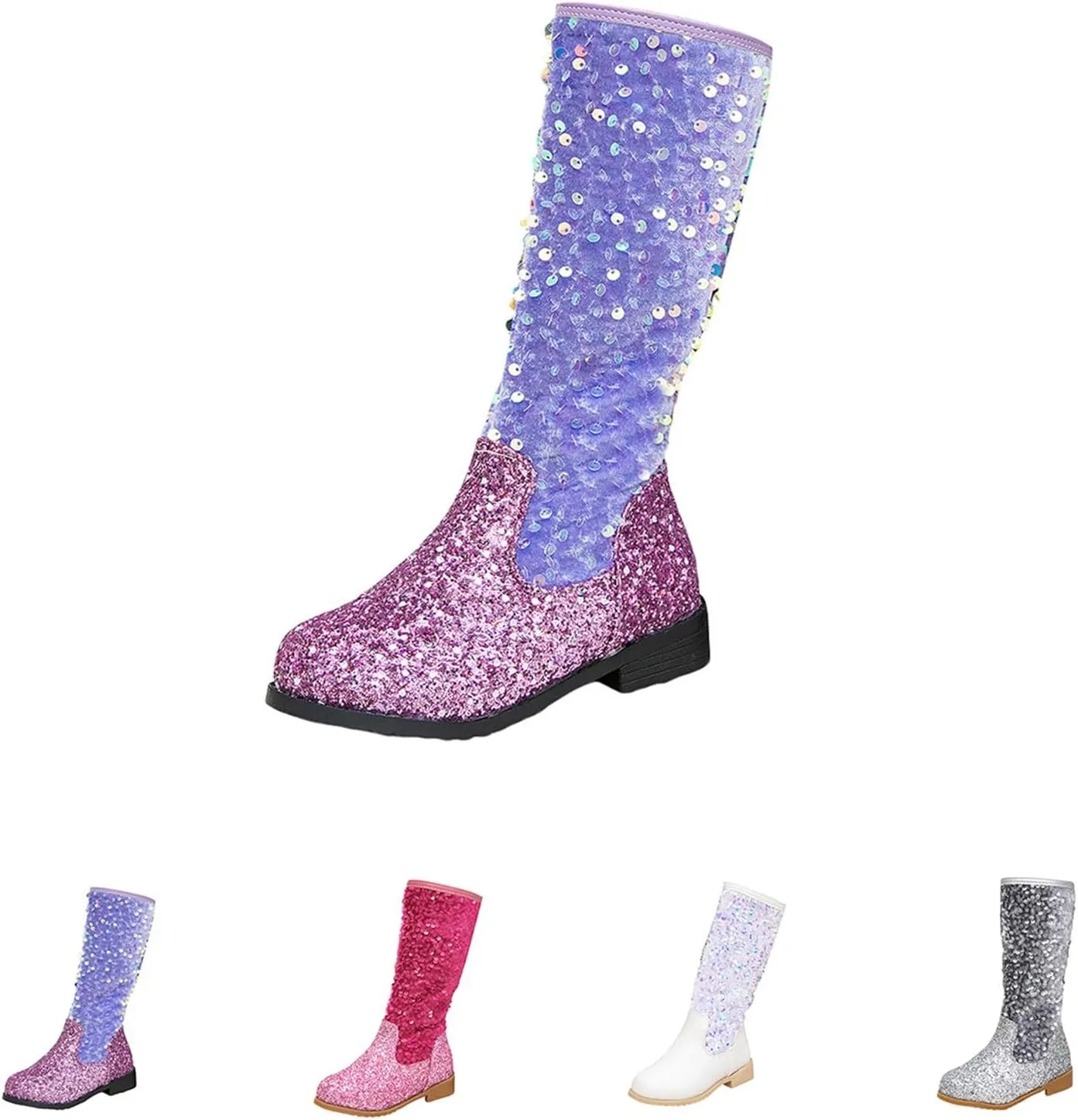 Sparkly Girls Cowboy Western Boots Comfortable Casual Walking Boots Mid Calf Square Toe Ankle Boots for Toddler