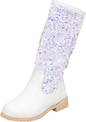 Sparkly Girls Cowboy Western Boots Comfortable Casual Walking Boots Mid Calf Square Toe Ankle Boots for Toddler