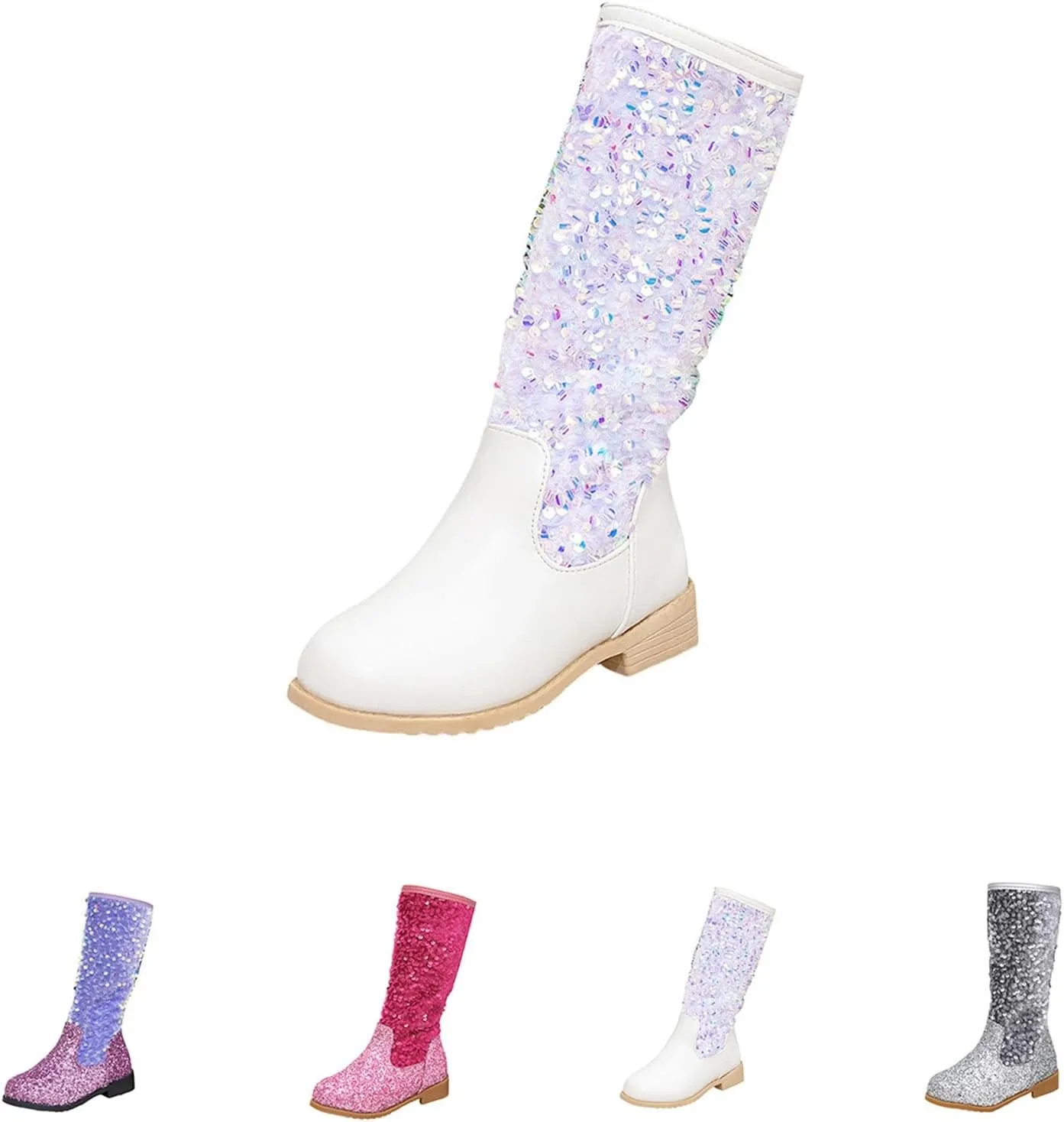 Sparkly Girls Cowboy Western Boots Comfortable Casual Walking Boots Mid Calf Square Toe Ankle Boots for Toddler