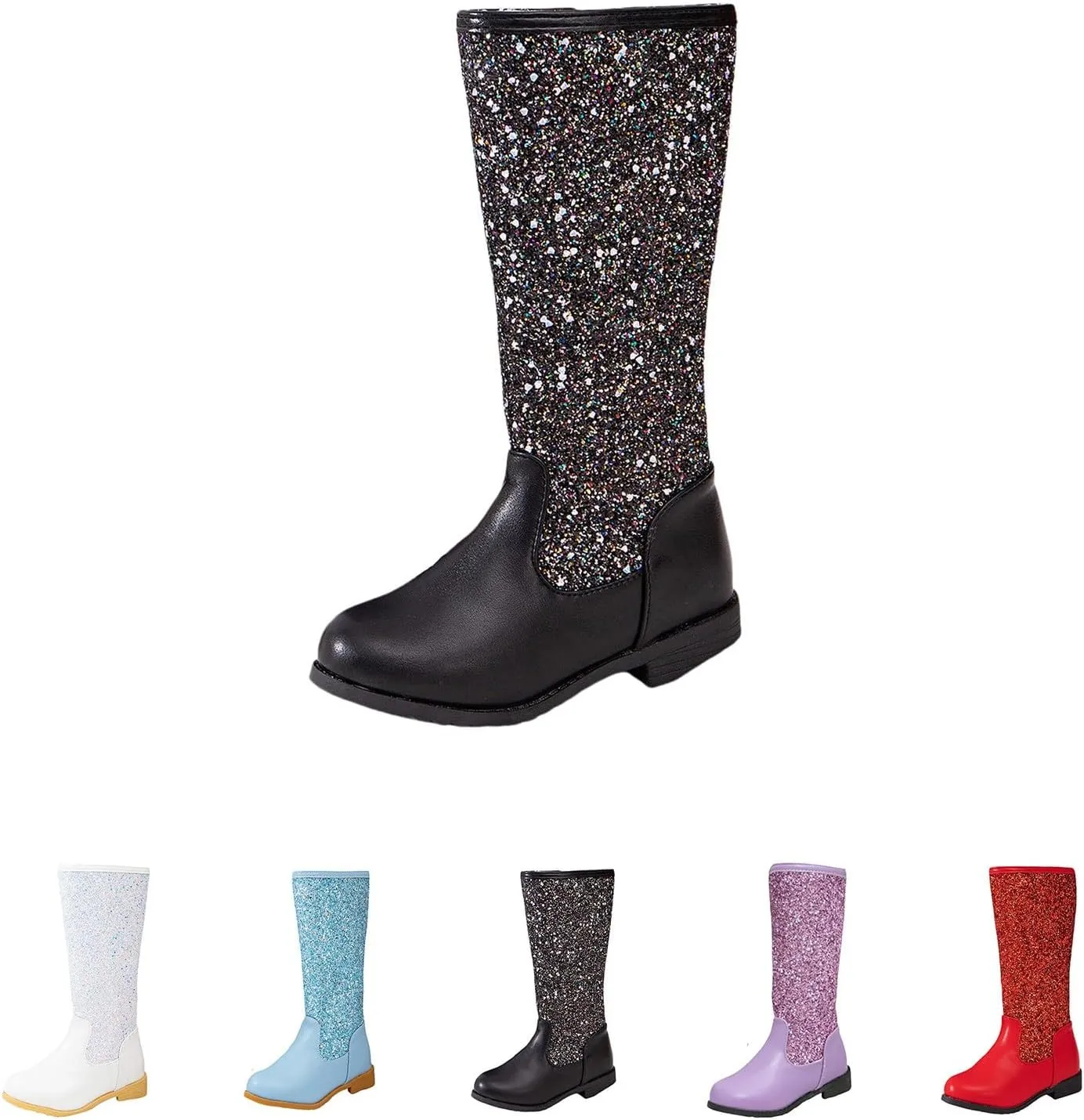 Sparkly Girls Cowboy Western Boots Mid Calf Square Toe Western Boot for Kids Glitter Cowboy Boots Snow Ankle Boots