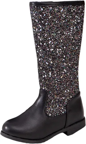 Sparkly Girls Cowboy Western Boots Mid Calf Square Toe Western Boot for Kids Glitter Cowboy Boots Snow Ankle Boots