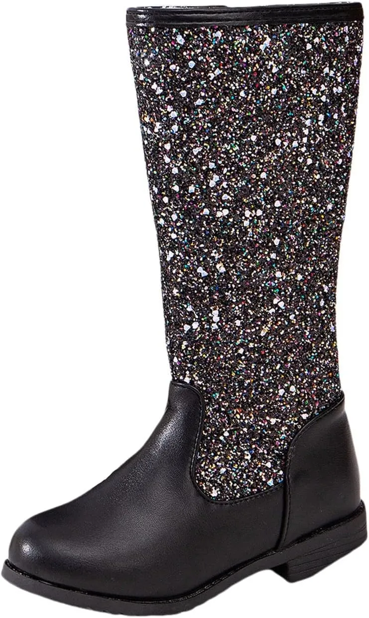 Sparkly Girls Cowboy Western Boots Mid Calf Square Toe Western Boot for Kids Glitter Cowboy Boots Snow Ankle Boots