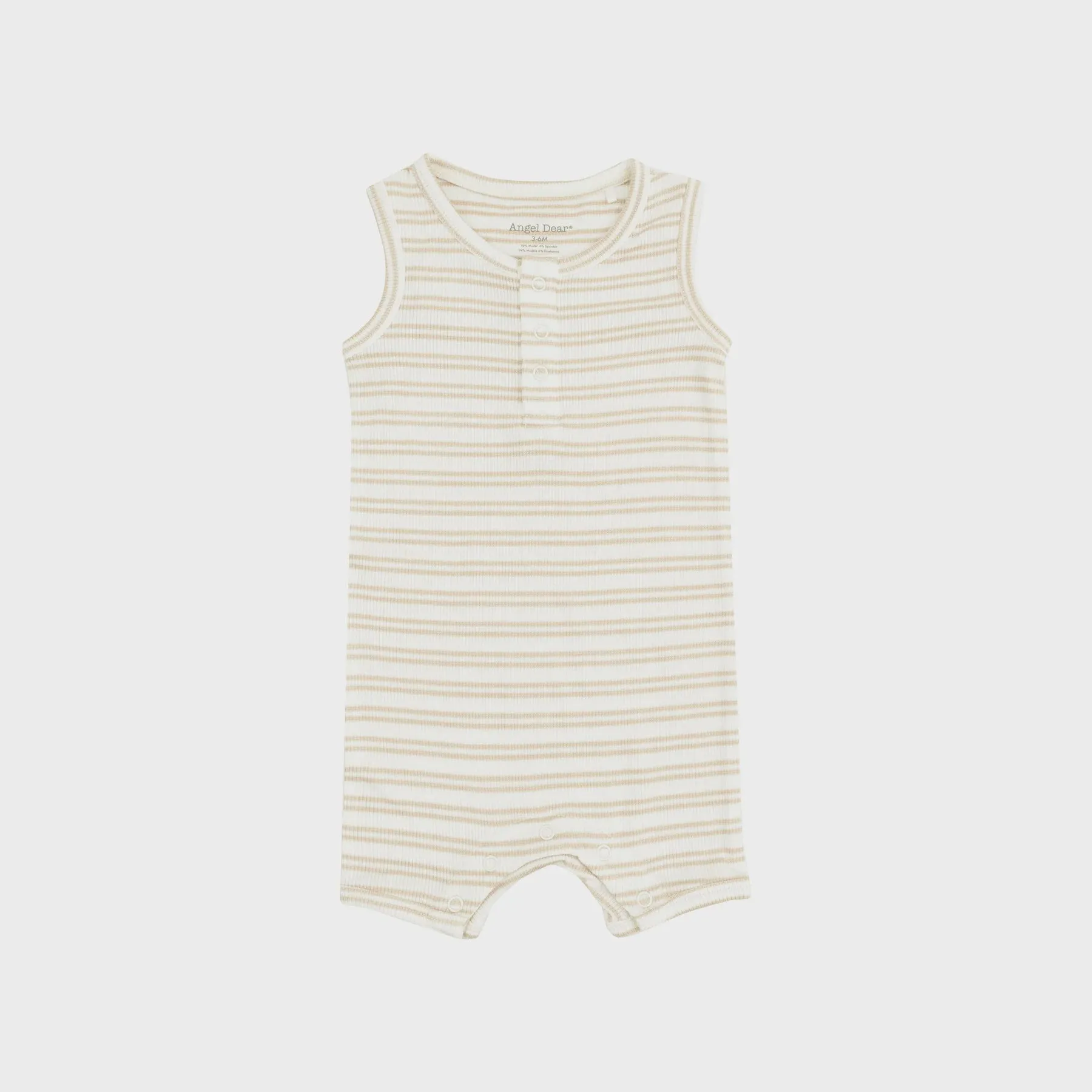 Striped Oxford Tan Sleeveless Shortie Romper