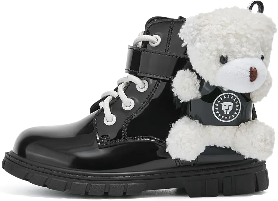 Toddler Boots Girls Boys Warm Winter Waterproof Lace-up Side Zipper Bear Ankle Boots