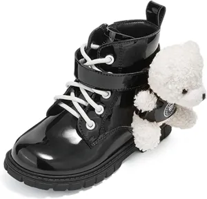 Toddler Boots Girls Boys Warm Winter Waterproof Lace-up Side Zipper Bear Ankle Boots