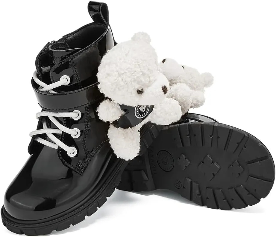 Toddler Boots Girls Boys Warm Winter Waterproof Lace-up Side Zipper Bear Ankle Boots