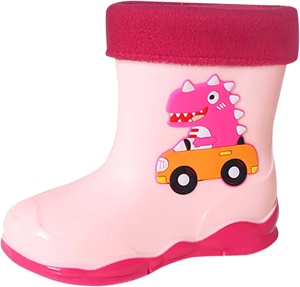 Toddler Boys Girls Dinosaur Rainboots with Fleece ining Kids Winter Lightweight Waterproof Rubber Mud Boots