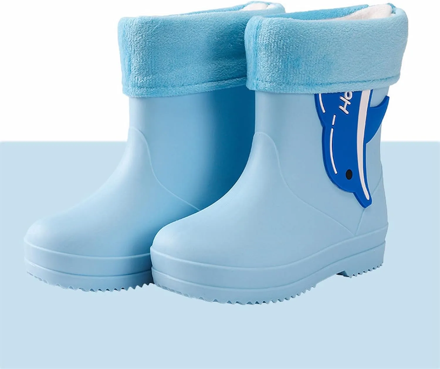 Toddler Kids Fleece Lined Rain Boots Classic PVC Rubber Water Shoes Cartoon Animal Print Fashion Thicken Boots