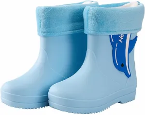 Toddler Kids Fleece Lined Rain Boots Classic PVC Rubber Water Shoes Cartoon Animal Print Fashion Thicken Boots