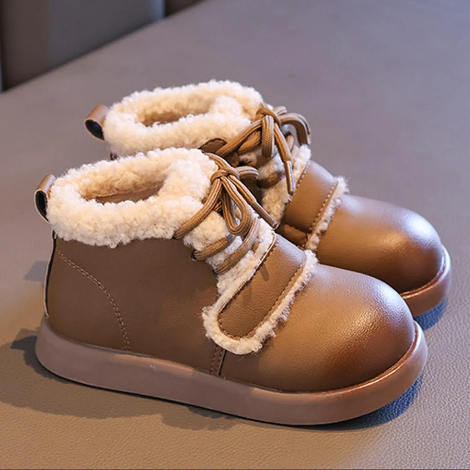 Toddler Kids Winter Snow Boots Slip On Cold Weather Sneakers Anti-Slip Fleece Ankle Boots Comfort Shoes for Kids
