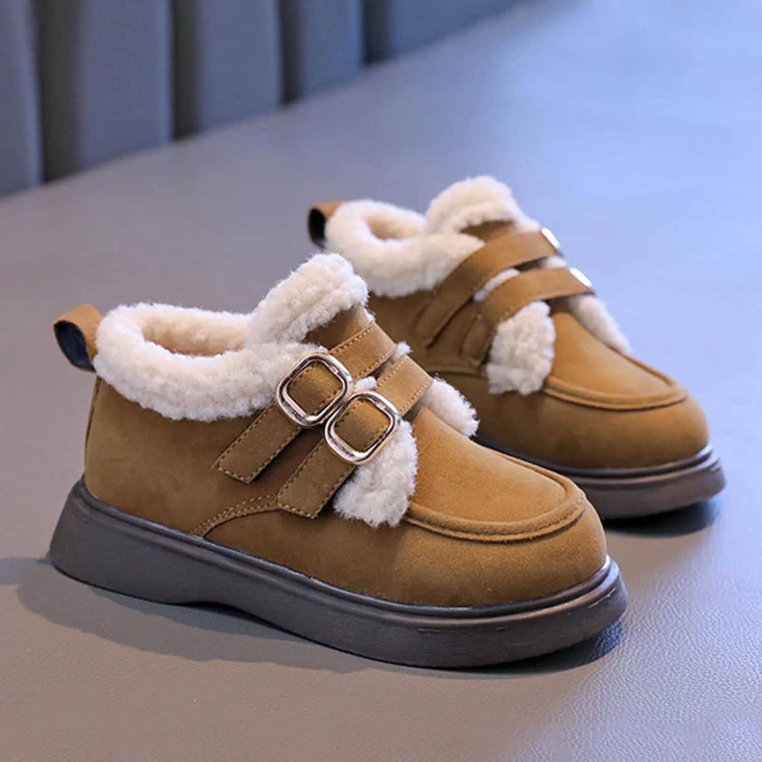 Toddler Kids Winter Snow Boots Slip On Cold Weather Sneakers Anti-Slip Fleece Ankle Boots Comfort Shoes for Kids