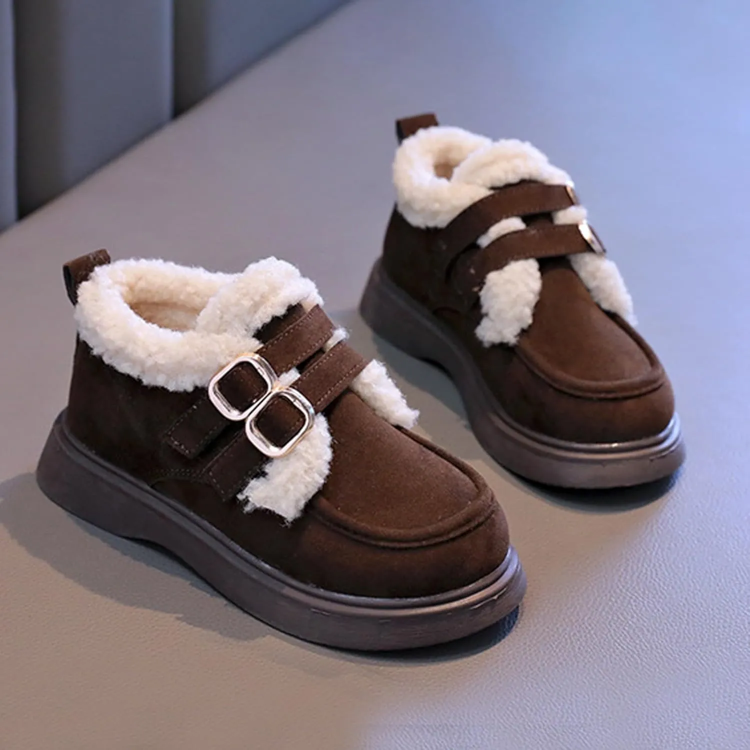 Toddler Kids Winter Snow Boots Slip On Cold Weather Sneakers Anti-Slip Fleece Ankle Boots Comfort Shoes for Kids