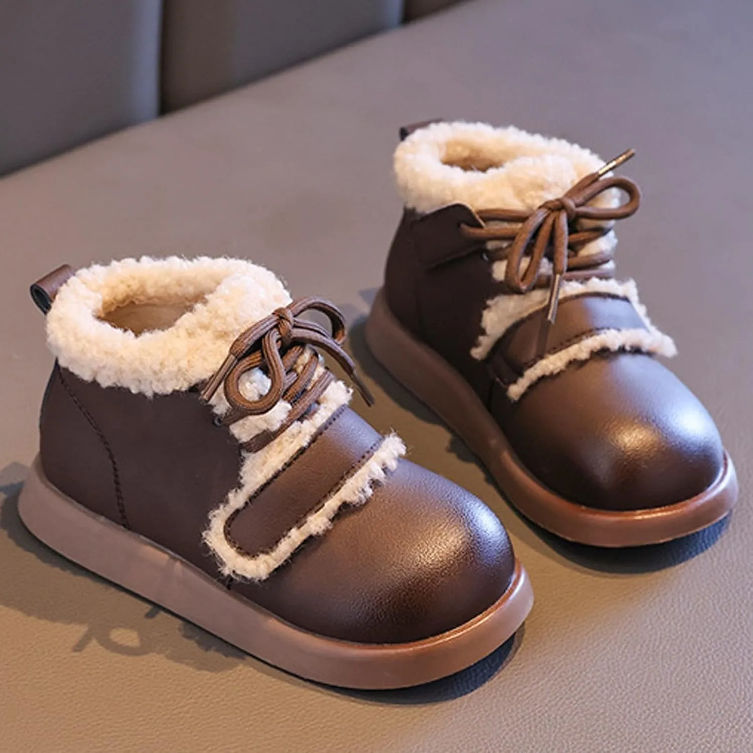Toddler Kids Winter Snow Boots Slip On Cold Weather Sneakers Anti-Slip Fleece Ankle Boots Comfort Shoes for Kids