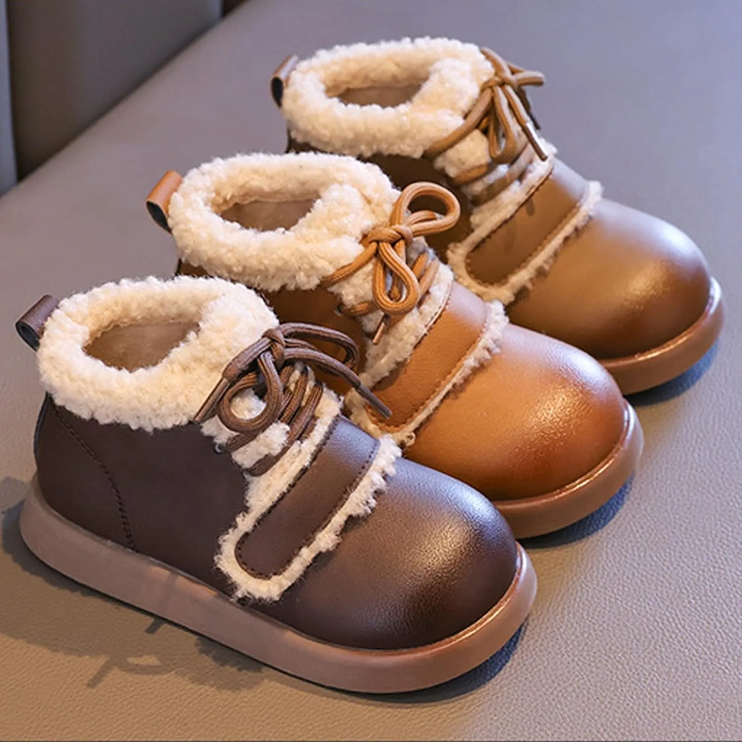 Toddler Kids Winter Snow Boots Slip On Cold Weather Sneakers Anti-Slip Fleece Ankle Boots Comfort Shoes for Kids