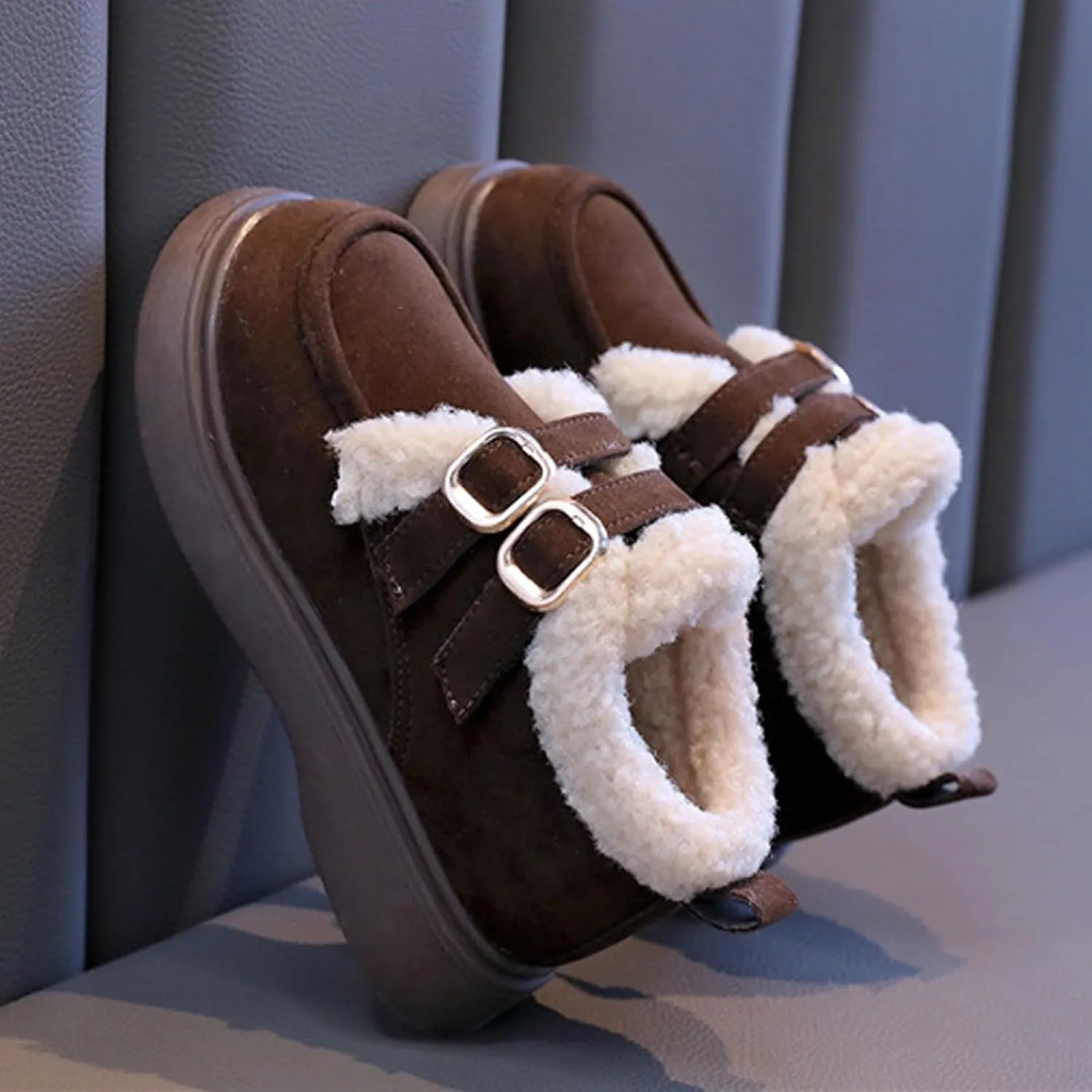 Toddler Kids Winter Snow Boots Slip On Cold Weather Sneakers Anti-Slip Fleece Ankle Boots Comfort Shoes for Kids