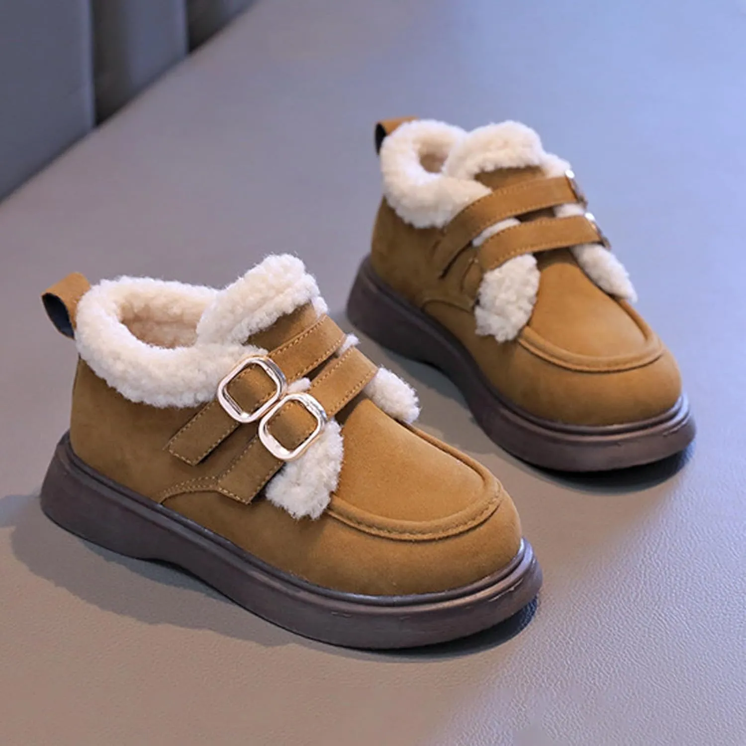 Toddler Kids Winter Snow Boots Slip On Cold Weather Sneakers Anti-Slip Fleece Ankle Boots Comfort Shoes for Kids