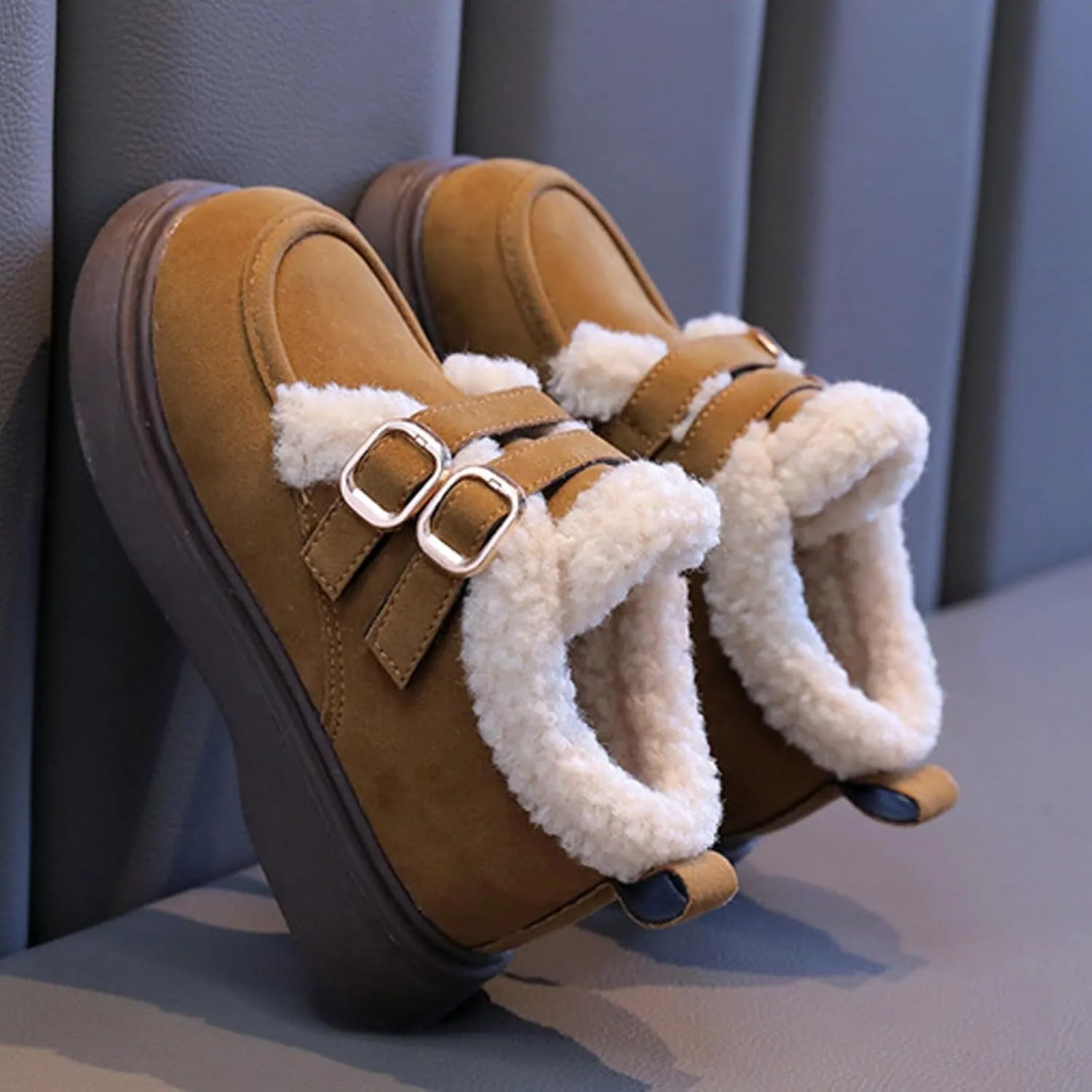 Toddler Kids Winter Snow Boots Slip On Cold Weather Sneakers Anti-Slip Fleece Ankle Boots Comfort Shoes for Kids