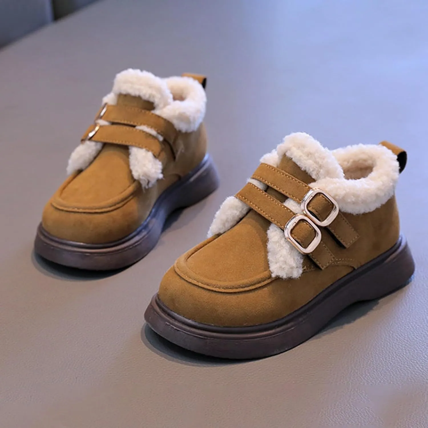 Toddler Kids Winter Snow Boots Slip On Cold Weather Sneakers Anti-Slip Fleece Ankle Boots Comfort Shoes for Kids