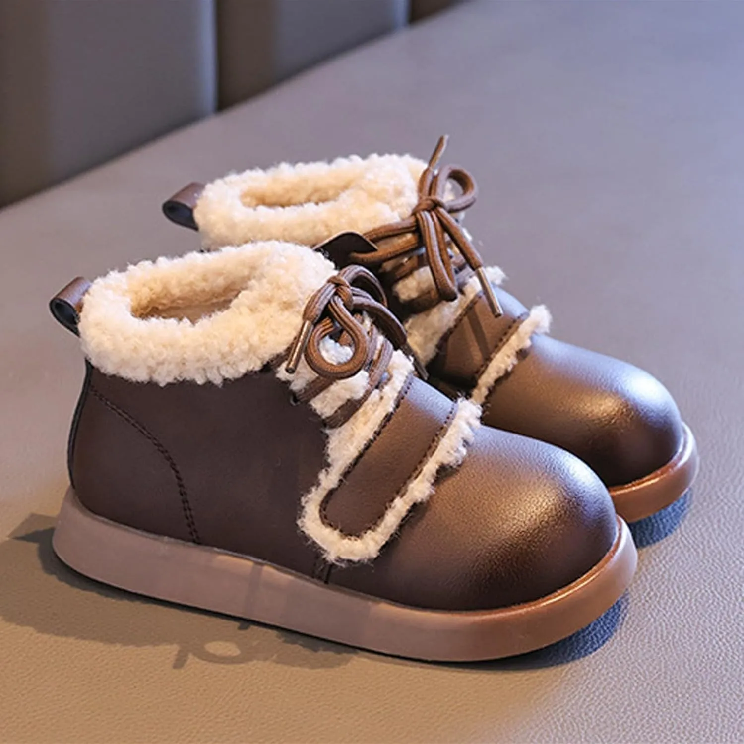 Toddler Kids Winter Snow Boots Slip On Cold Weather Sneakers Anti-Slip Fleece Ankle Boots Comfort Shoes for Kids