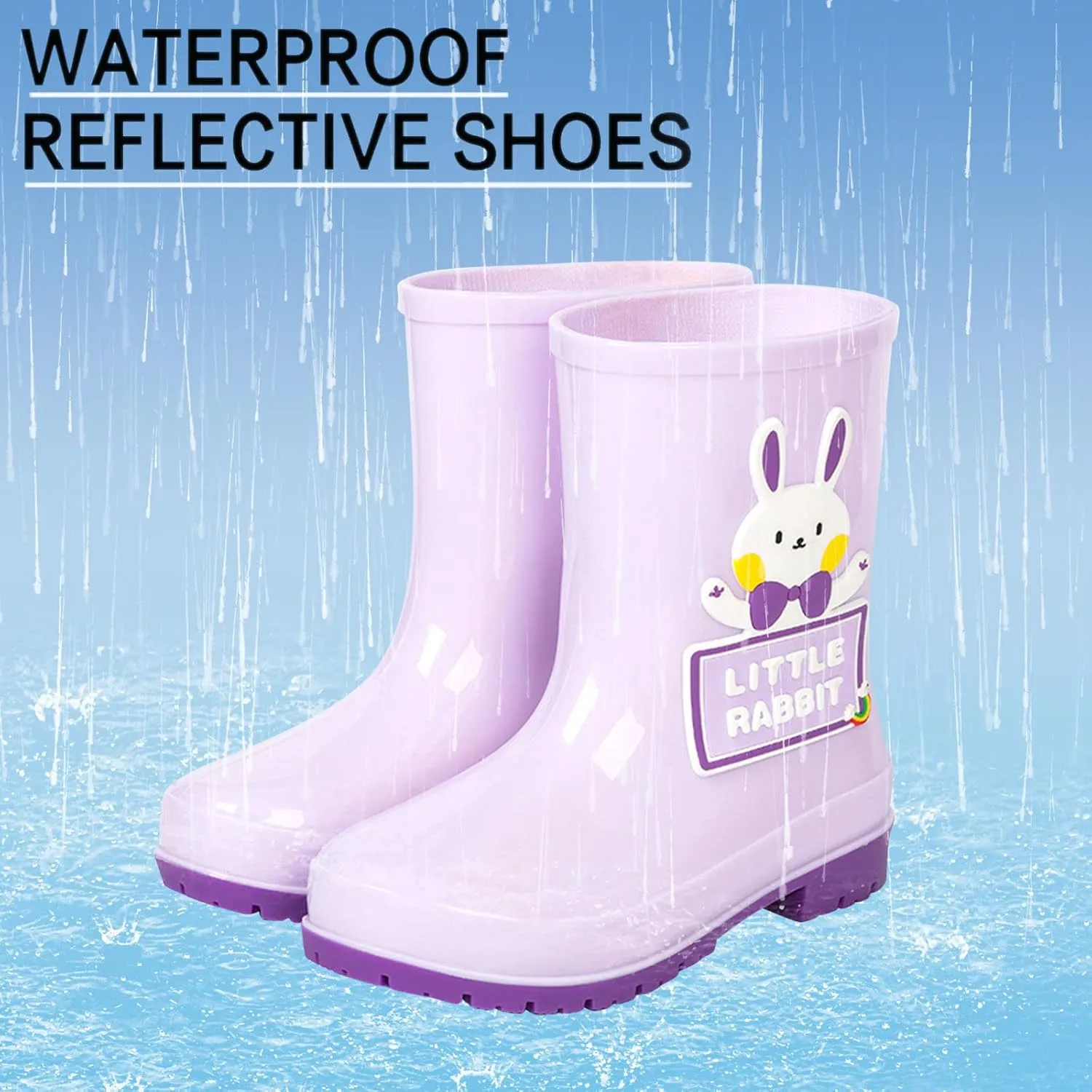 Toddler Rain Boots with Cute Cartoon Cow Kids Waterproof Rubber Boots for Girls Boys Soft Bottom Rain Boots