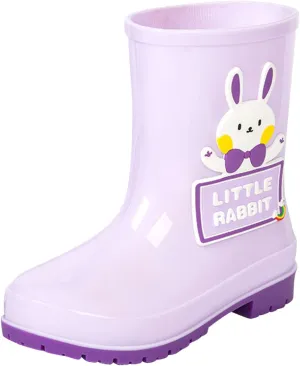 Toddler Rain Boots with Cute Cartoon Cow Kids Waterproof Rubber Boots for Girls Boys Soft Bottom Rain Boots