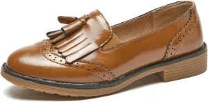 TRULAND Womens Leather Penny Loafers  Slip On Wingtip Oxfords Tassel Loafers Comfortable Casual Dressy Shoes for Office Work