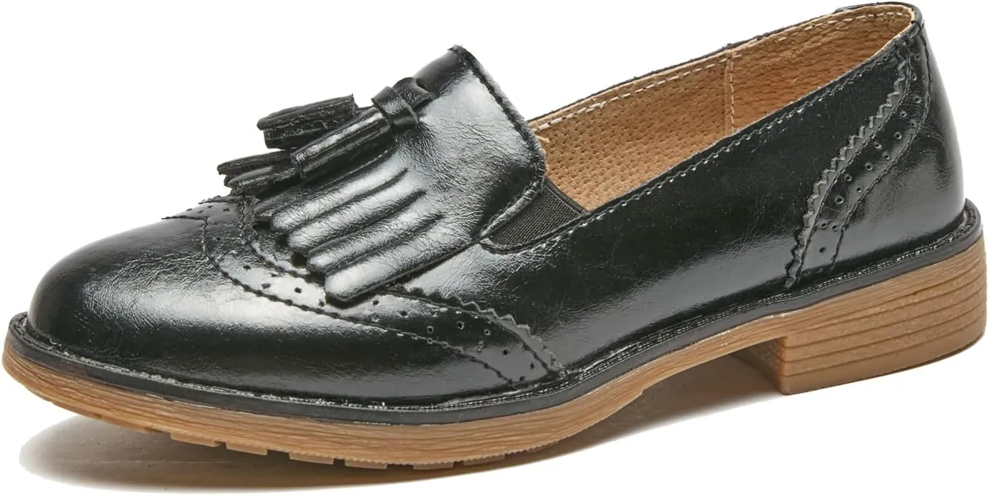TRULAND Womens Leather Penny Loafers  Slip On Wingtip Oxfords Tassel Loafers Comfortable Casual Dressy Shoes for Office Work