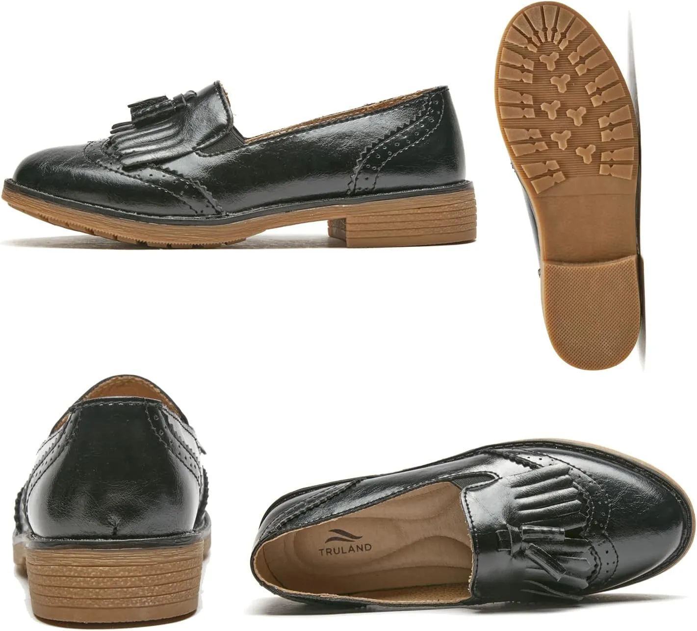 TRULAND Womens Leather Penny Loafers  Slip On Wingtip Oxfords Tassel Loafers Comfortable Casual Dressy Shoes for Office Work