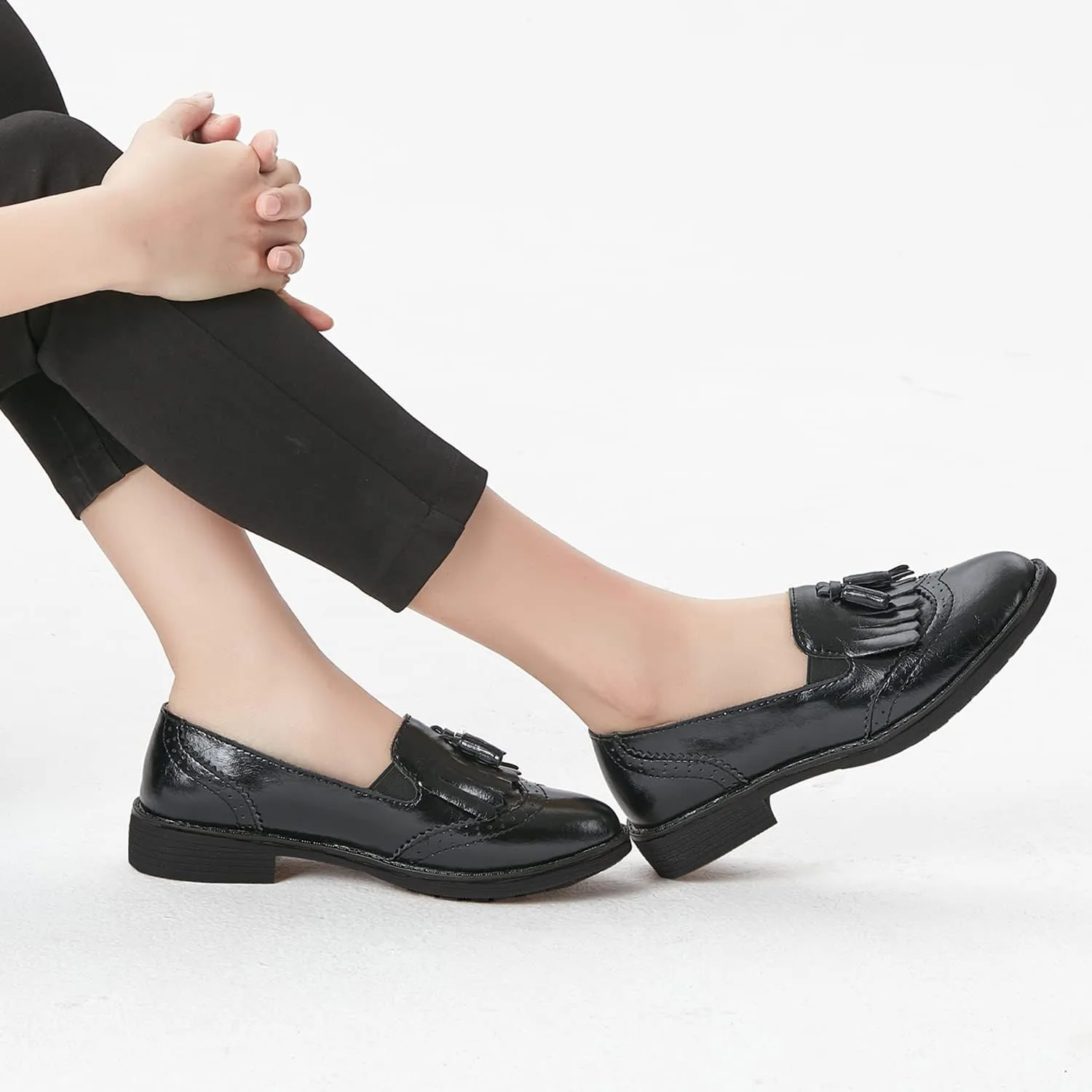 TRULAND Womens Leather Penny Loafers  Slip On Wingtip Oxfords Tassel Loafers Comfortable Casual Dressy Shoes for Office Work