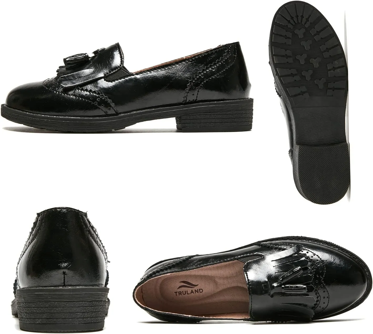 TRULAND Womens Leather Penny Loafers  Slip On Wingtip Oxfords Tassel Loafers Comfortable Casual Dressy Shoes for Office Work