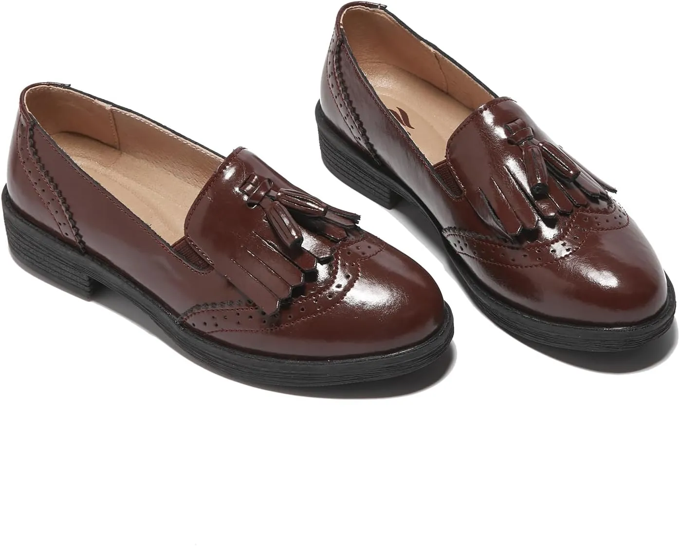 TRULAND Womens Leather Penny Loafers  Slip On Wingtip Oxfords Tassel Loafers Comfortable Casual Dressy Shoes for Office Work