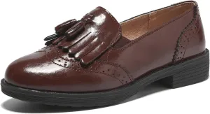TRULAND Womens Leather Penny Loafers  Slip On Wingtip Oxfords Tassel Loafers Comfortable Casual Dressy Shoes for Office Work