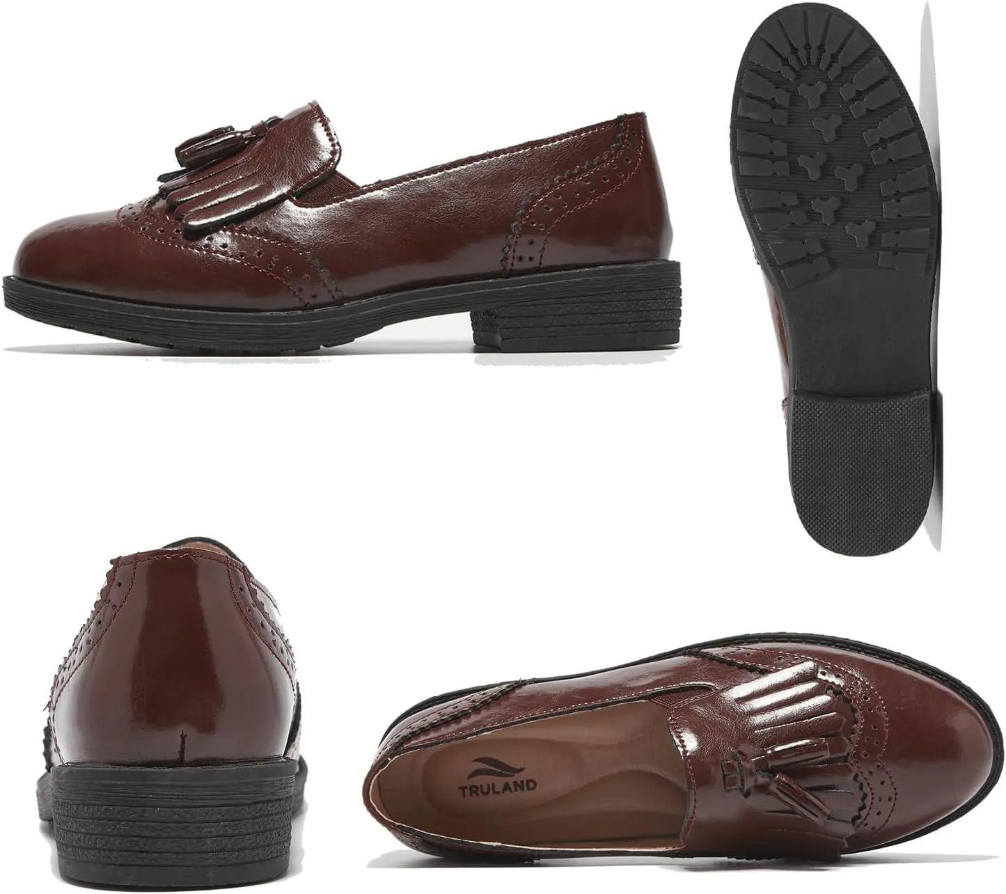 TRULAND Womens Leather Penny Loafers  Slip On Wingtip Oxfords Tassel Loafers Comfortable Casual Dressy Shoes for Office Work
