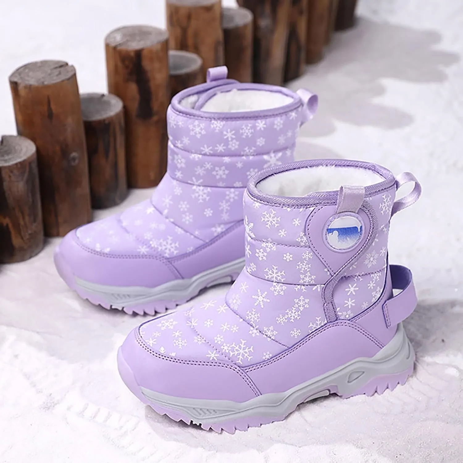 Unisex Boys Girls High-Top Snow Boots Kids Winter Warm Faux  Lined Outdoor Sport Shoes Non Slip Kids Holly Boots