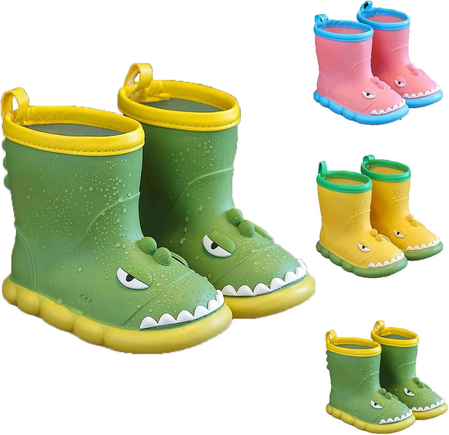 Waterproof Rain Boots For Kids Rubber Boots Cute 3D Dinosaur Pull On Rainboots Boys Rubber Boots Toddler Frog Boots