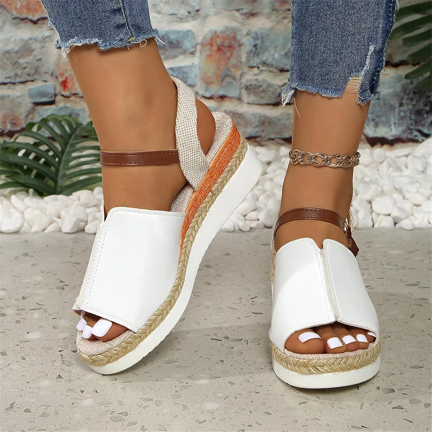 Wedge Sandals for Women, Orthopedic Comfortable Open Toe Ankle Strap Espadrilles Platform Sandals Dressy Summer Casual Boho Beach Sandal Outdoor Shoes